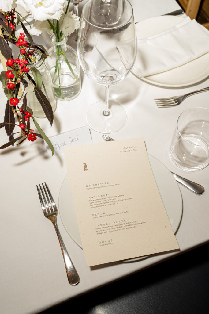 detail shots of menu on table in the garden room at the italian greyhound
