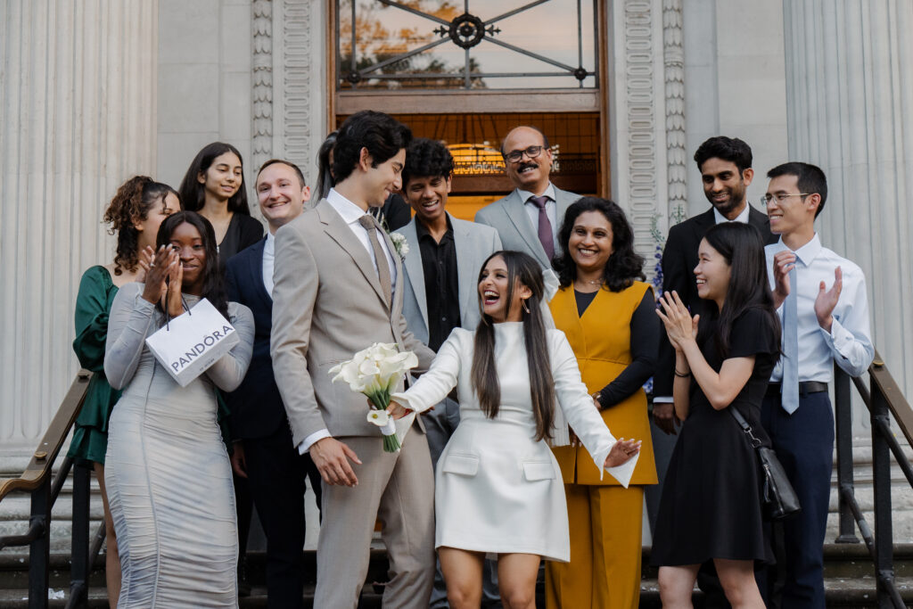 confetti shots outside of old marylebone town hall