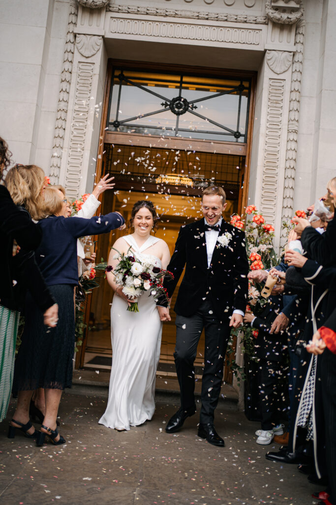 confetti photos outside old marylebone town hall