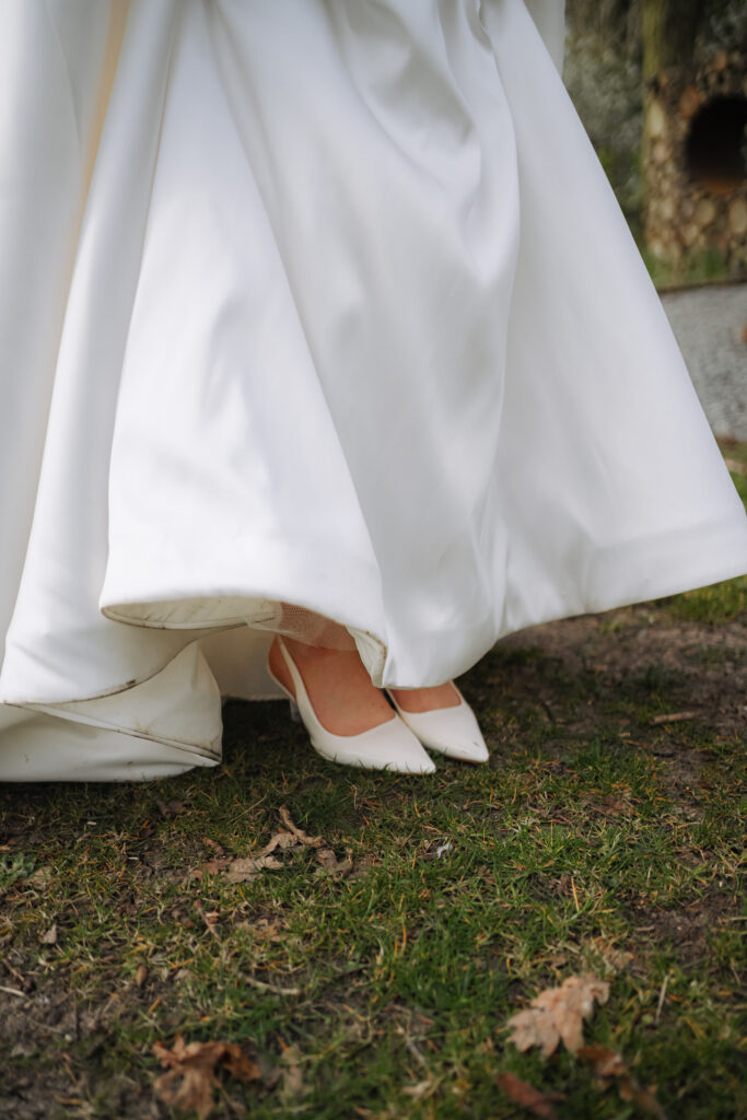 close up of shoes during spring wedding portraits at baddow park house