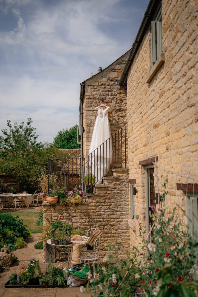 wedding dress in the garden