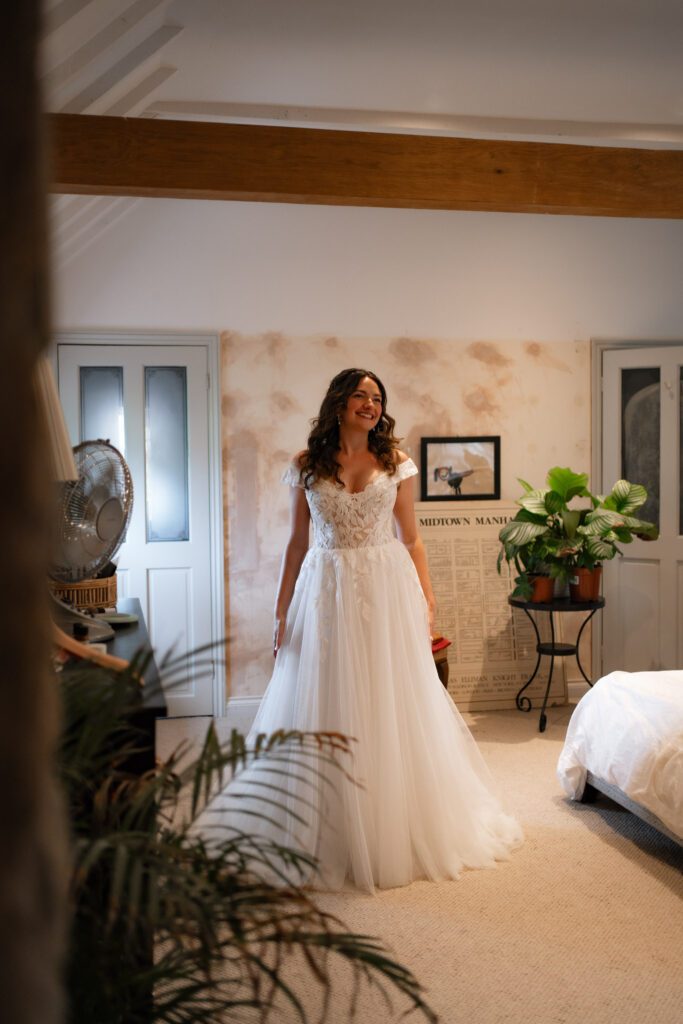 flora first look in wedding dress