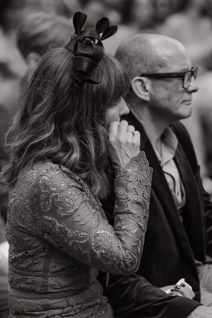 guest reactions at dibbins wood wedding ceremony