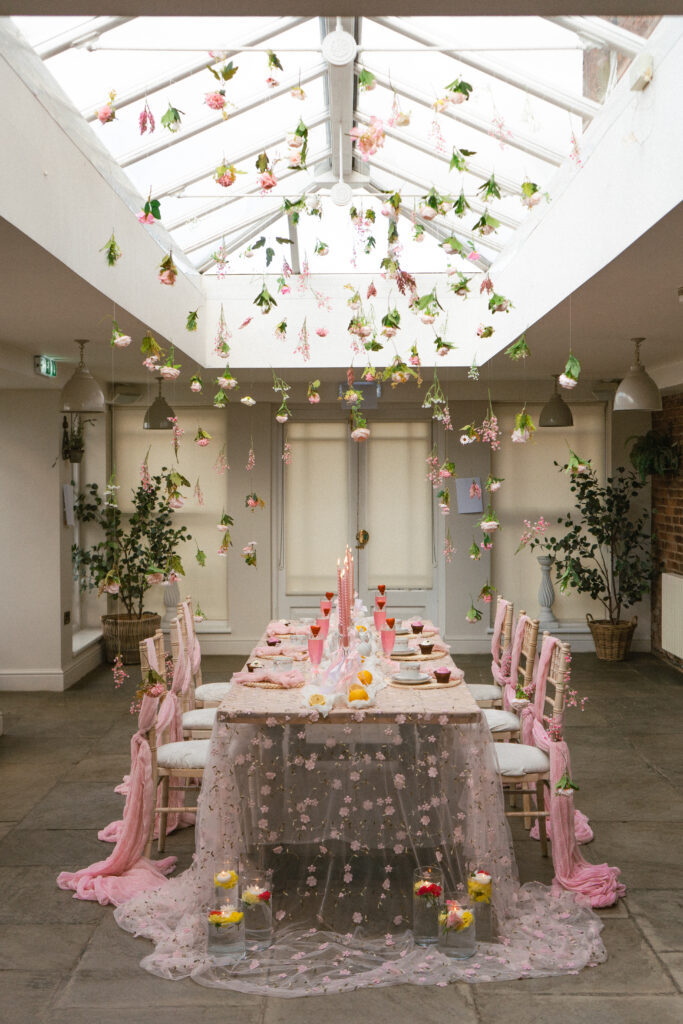 pink-themed intimate dining experience at wedding reception