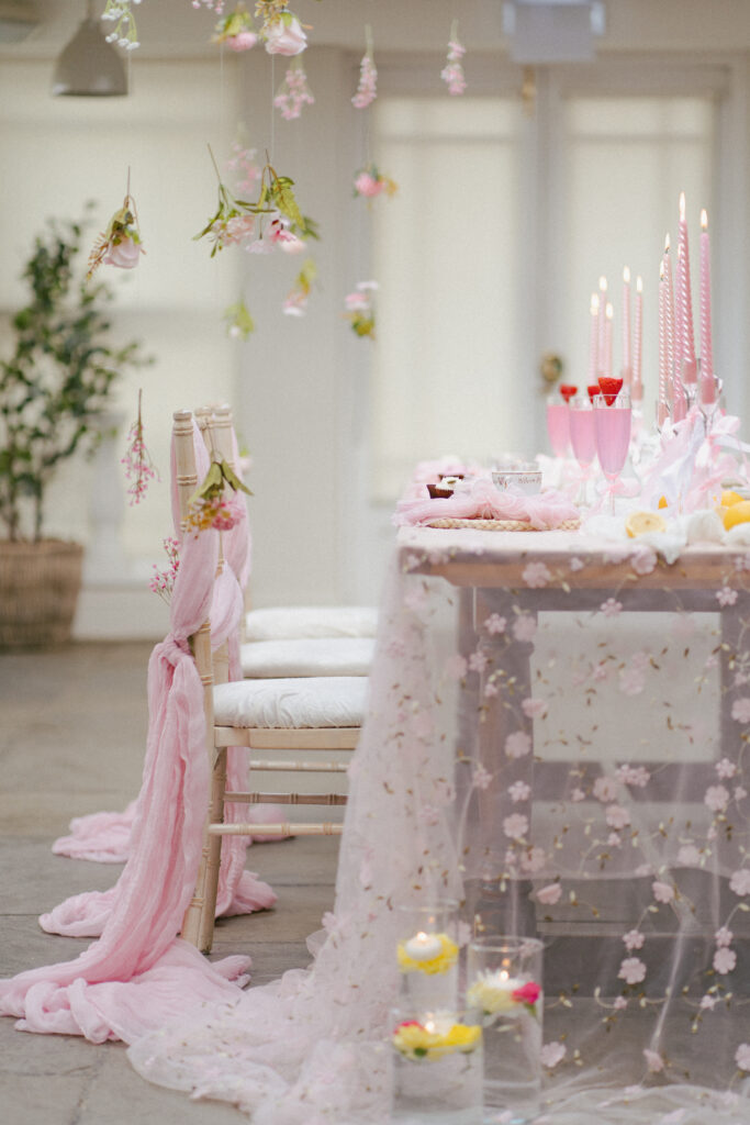 pink-themed intimate dining experience at wedding reception