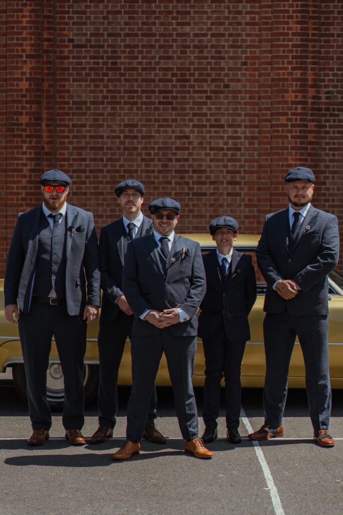 Groom and his groomsmen outside St Faiths Church in Lee-on-the-Solent