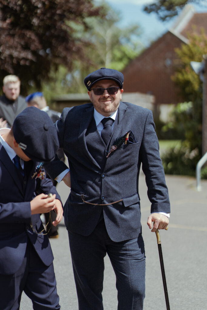 Groom portrait outside St Faiths Church in Lee-on-the-Solent