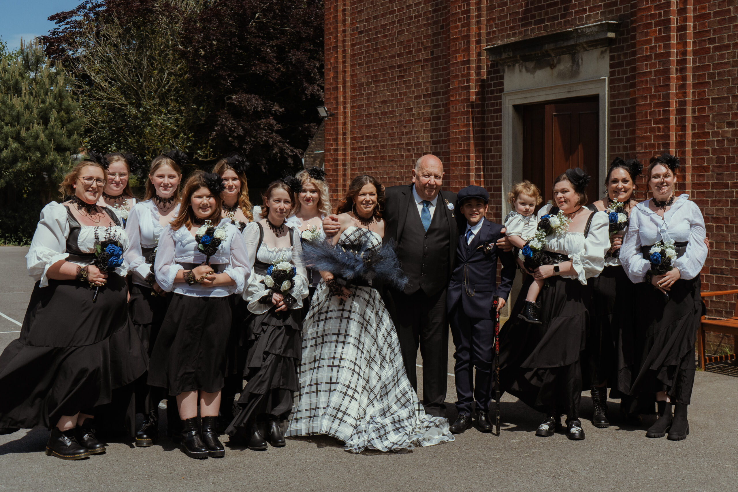 bride and family in front of st faiths church in Lee-on-the-Solent