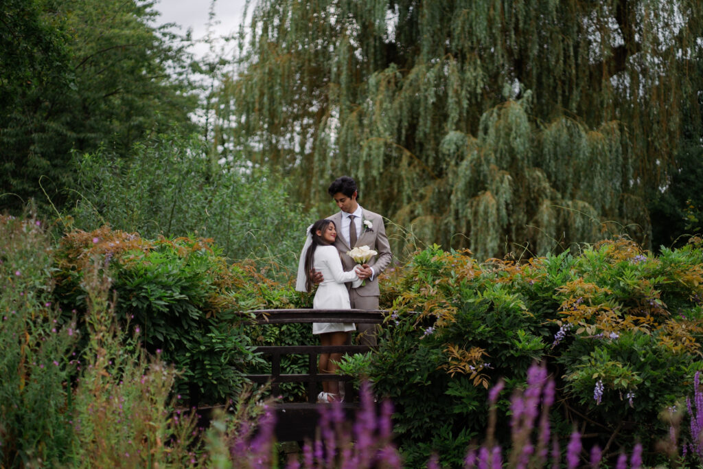 Japanese garden island in regents park for wedding portraits