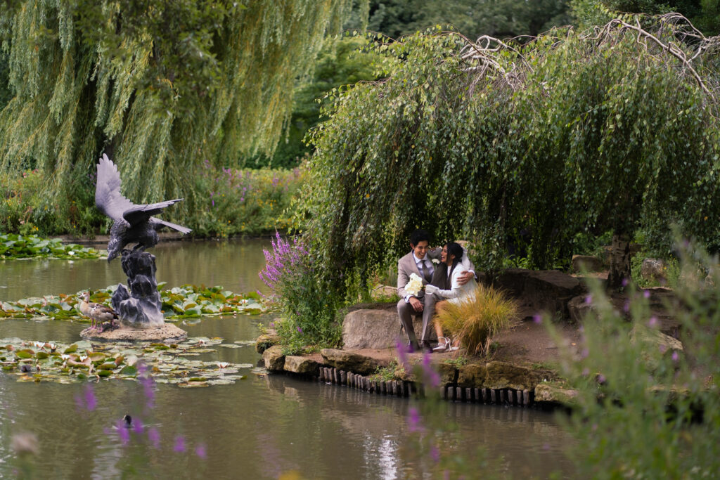 Japanese garden island in regents park for wedding portraits