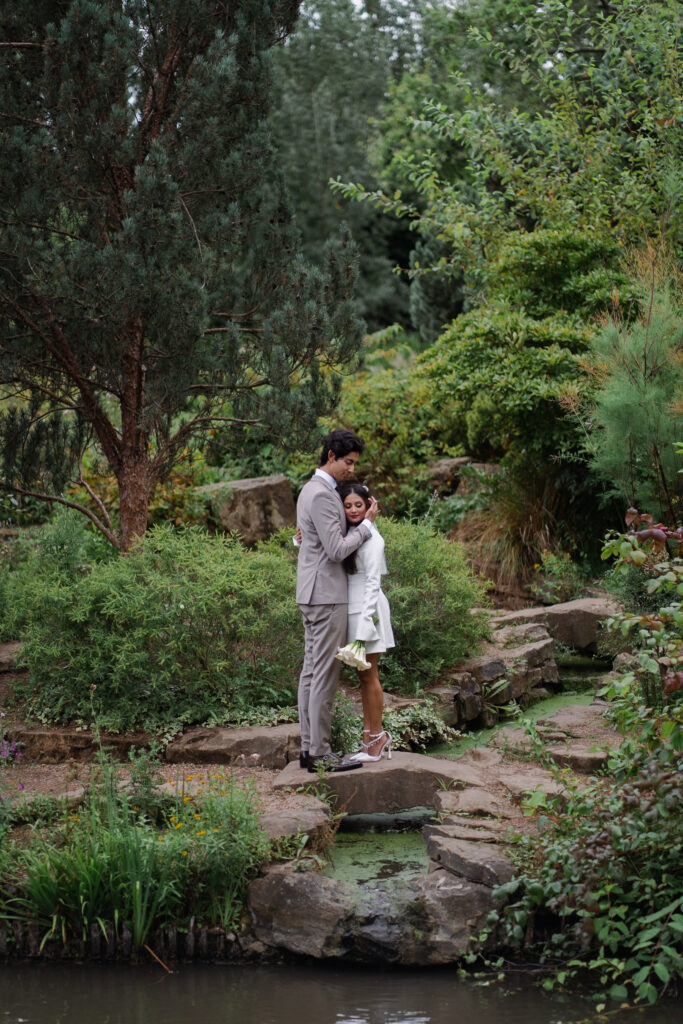 Japanese garden island in regents park for wedding portraits