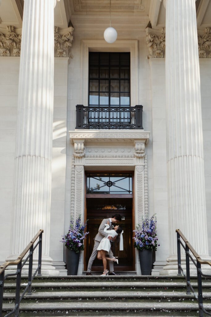 couple wedding portraits at old marylebone town hall