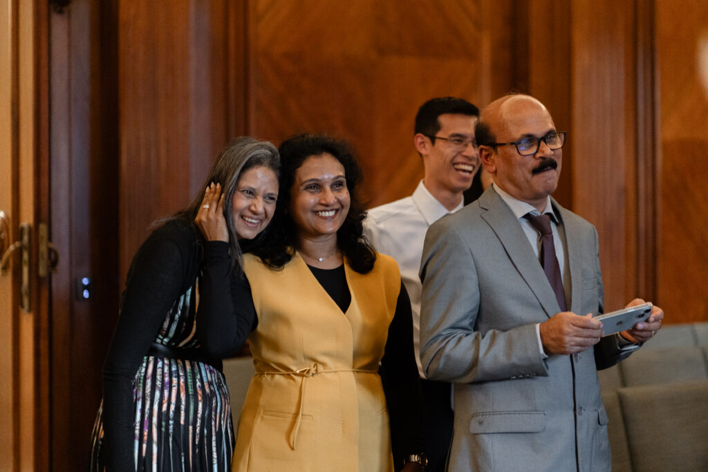 family reaction during civil ceremony at old marylebone town hall