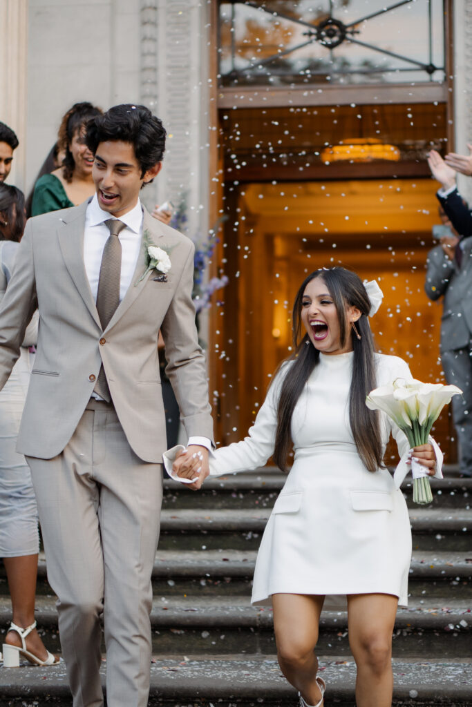 confetti shots outside of old marylebone town hall