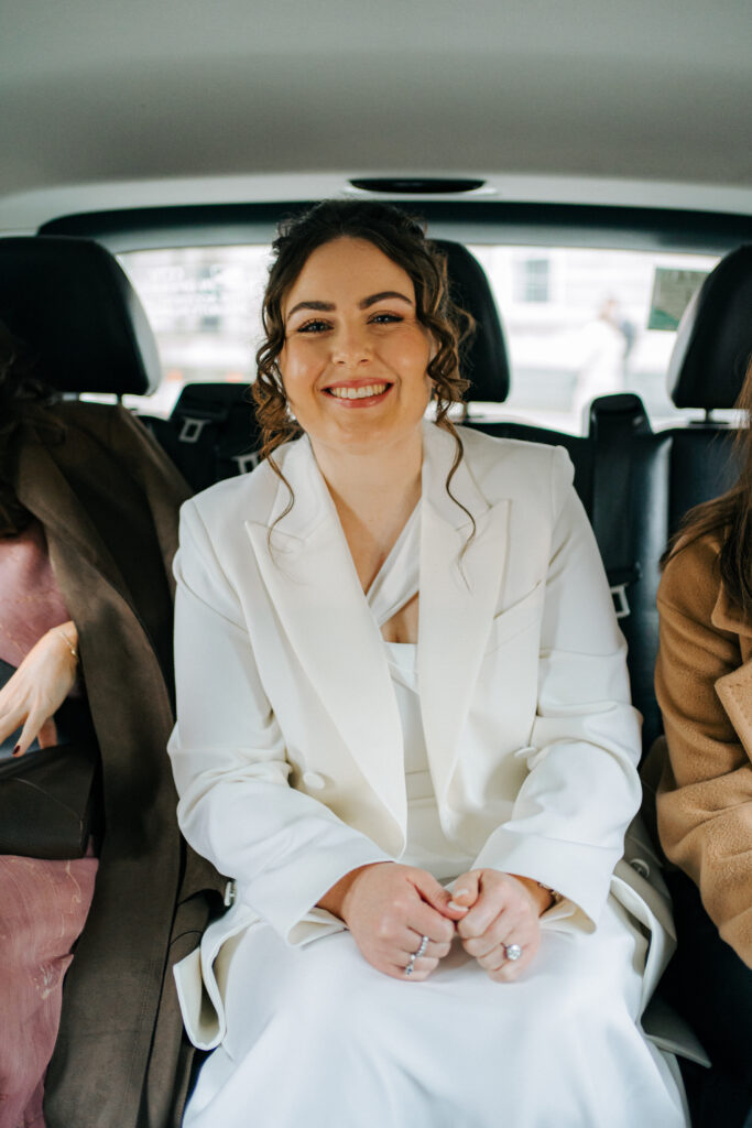 bride in uber to the wedding ceremony