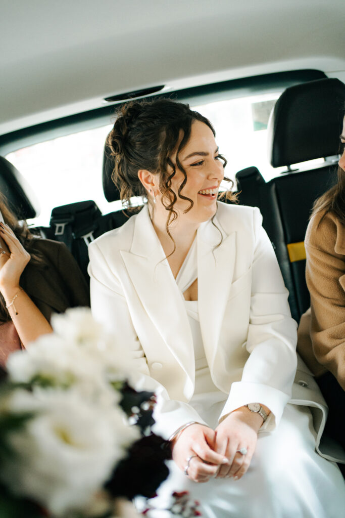 bride in uber to the wedding ceremony