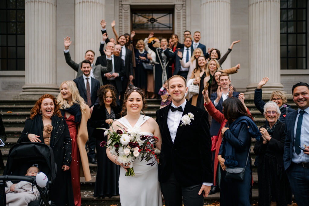 family portraits with bride and groom