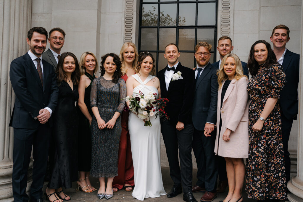 family portraits with bride and groom