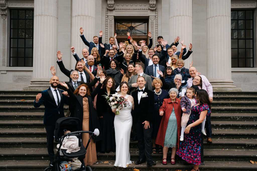 family portraits with bride and groom