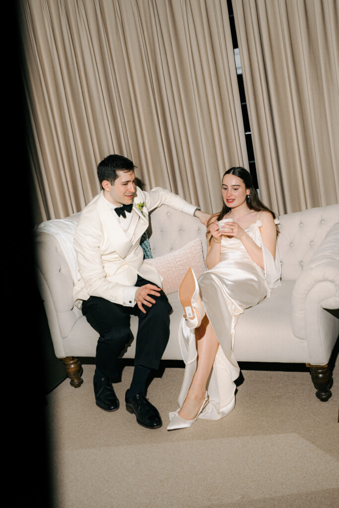 editorial portraits of bride and groom during wedding at baddow park house