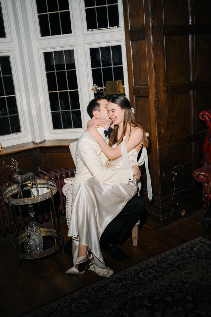 editorial portraits of bride and groom during wedding at baddow park house