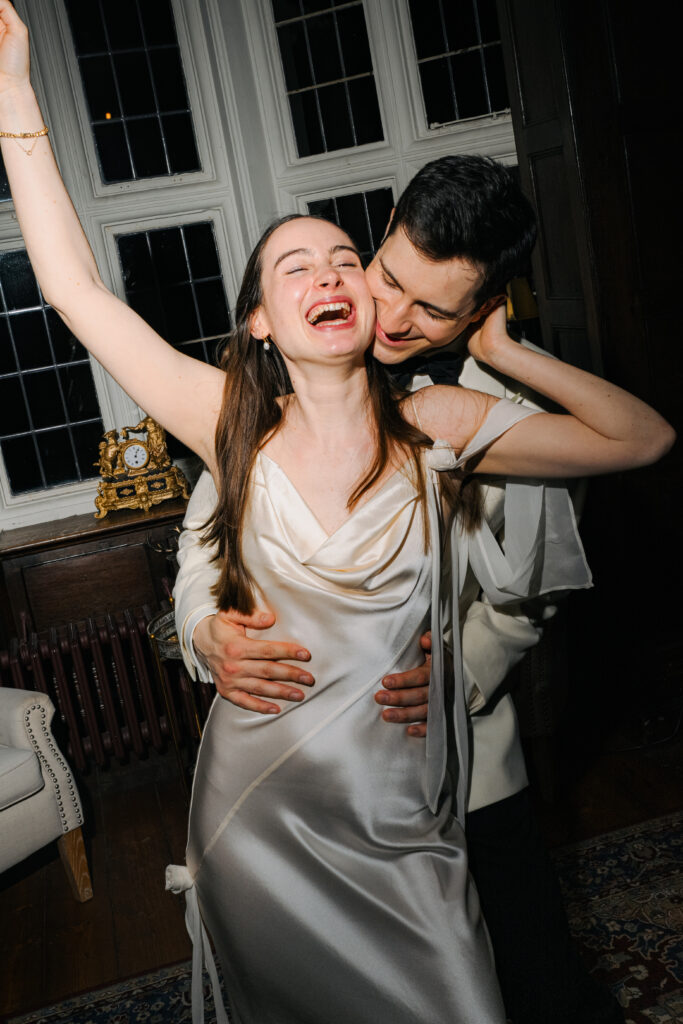 editorial portraits of bride and groom during wedding at baddow park house
