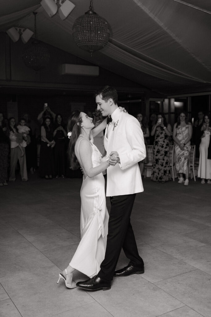 first dance during wedding at baddow park house