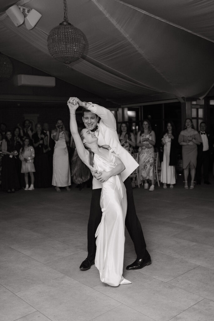 first dance during wedding at baddow park house